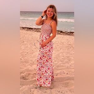 Smocked floral jumpsuit